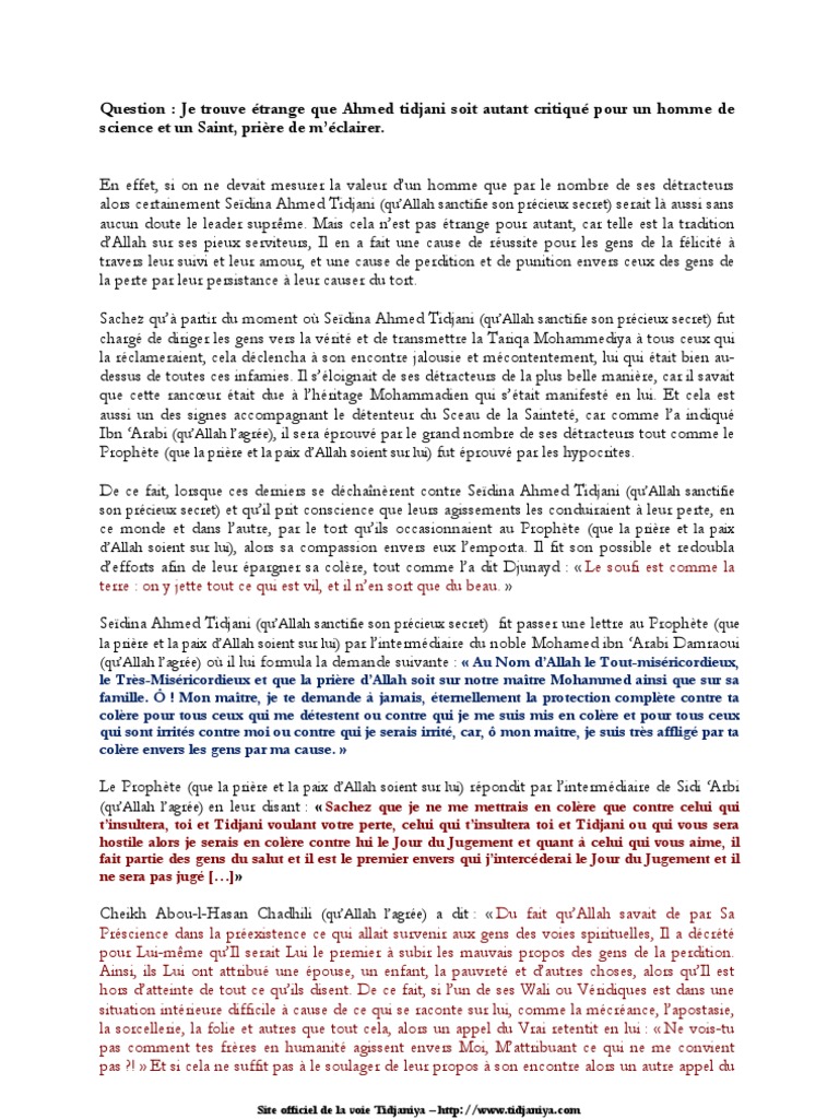 Critiques et Sainteté d'Ahmed Tidjani | PDF | Religions monothéistes ...