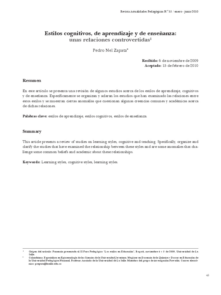 Estilos Cognitivos y Aprendizaje en Educación | PDF | Memoria | Aprendizaje