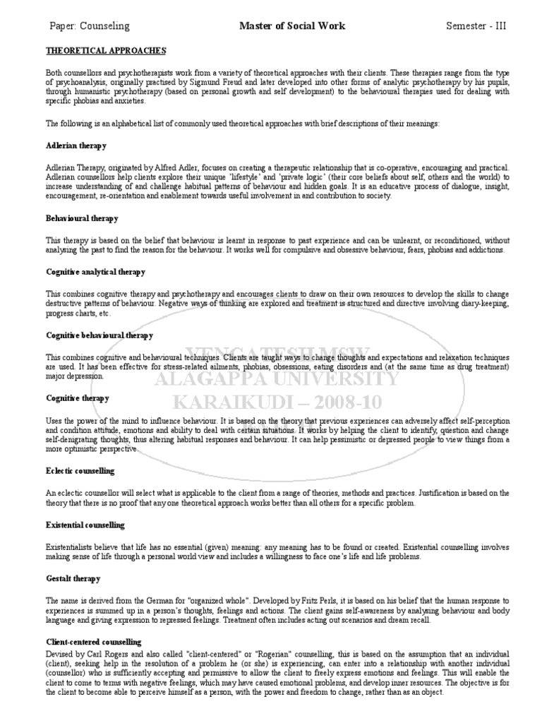 what is a theoretical approach in counseling