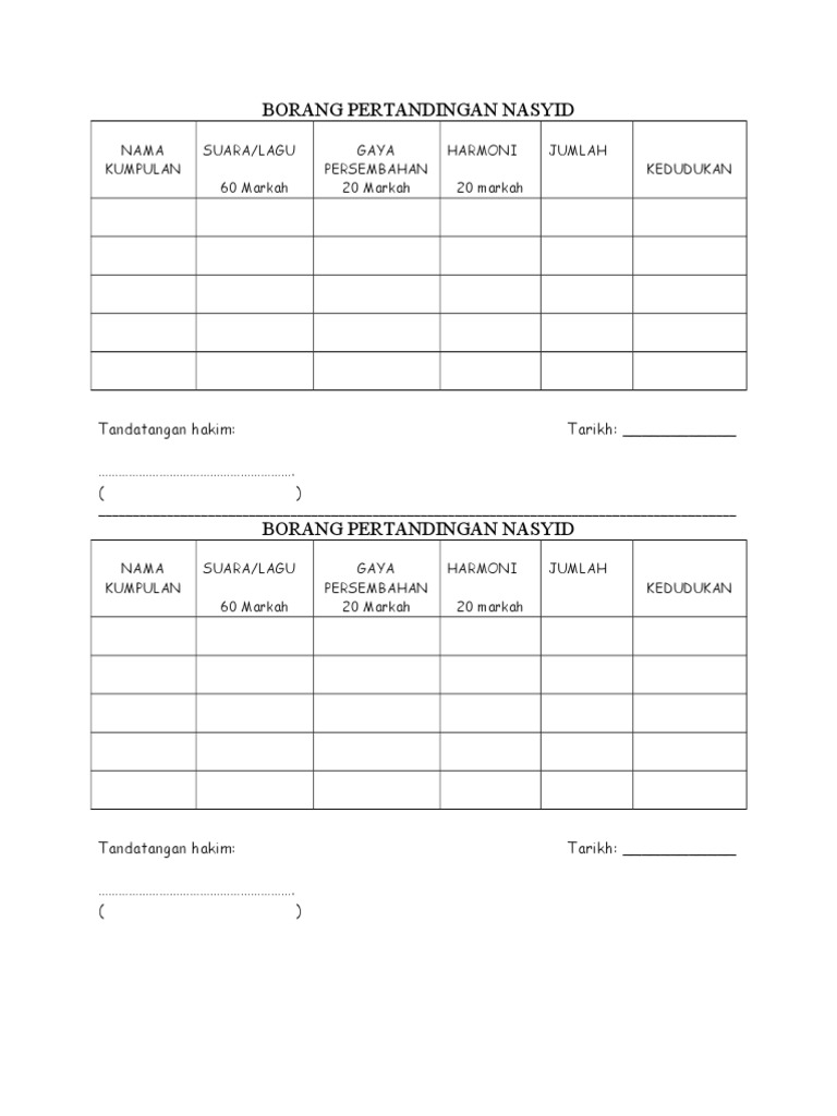 Borang Pertandingan Nasyid | PDF