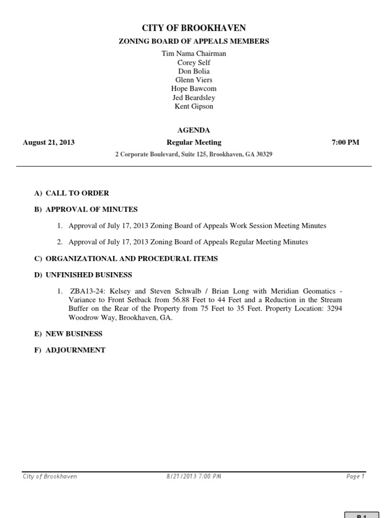 20130821 Zoning Board of Appeals Full Agenda1087 (1) Surface