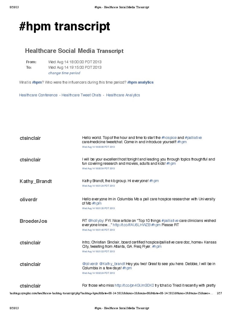 #HPM Transcript 08.14.13 | PDF | Palliative Care | Hospice