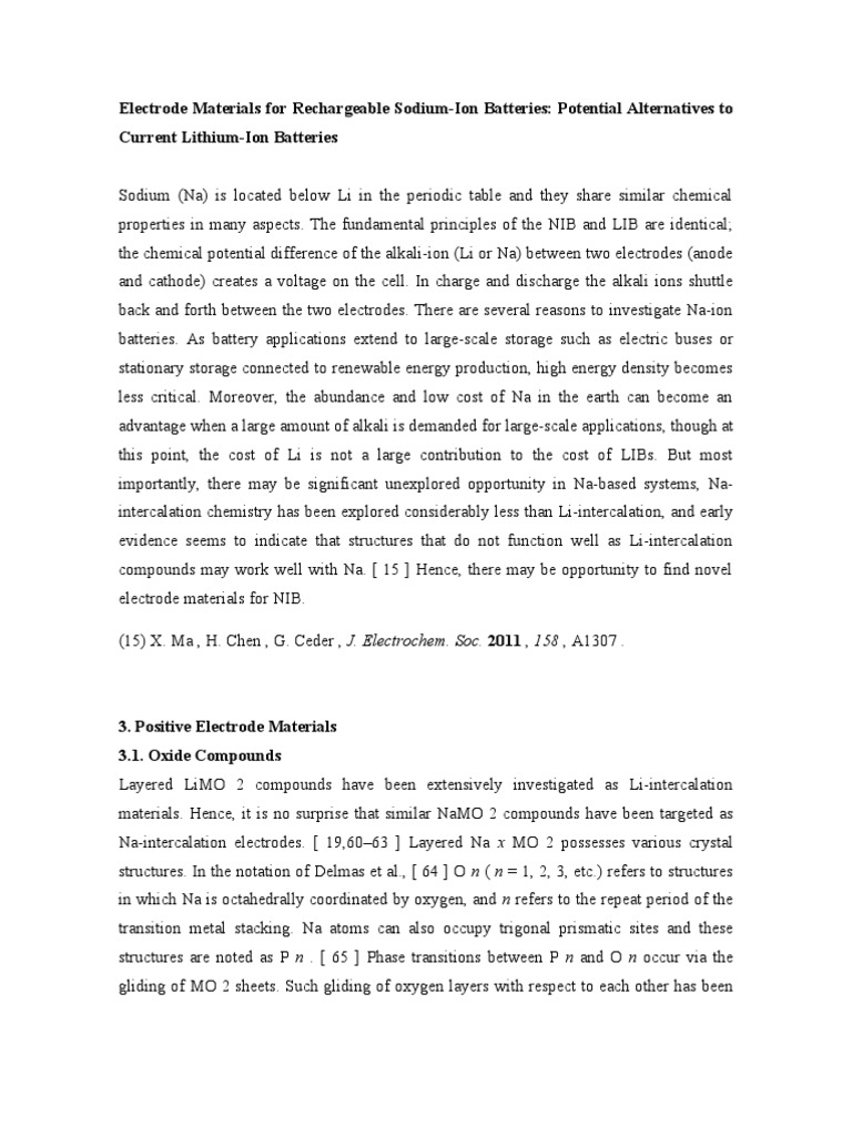 Electrode Materials For Rechargeable Sodium | PDF | Electrochemistry ...