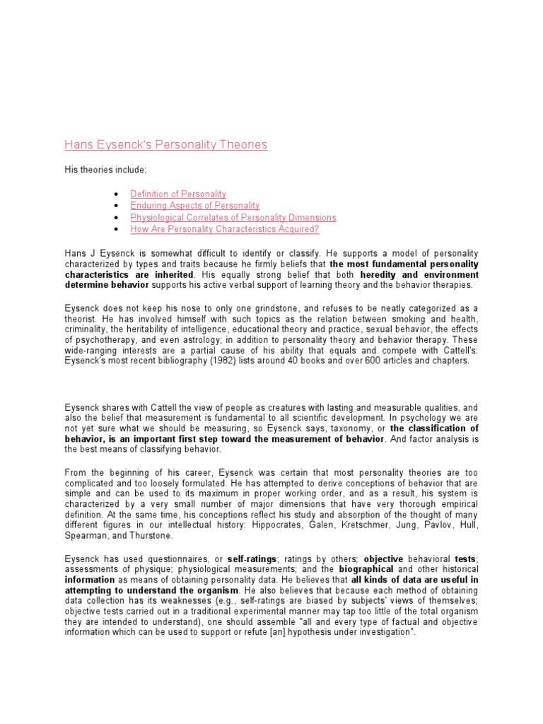Eysenck's Personality Theory Overview | PDF | Extraversion And ...