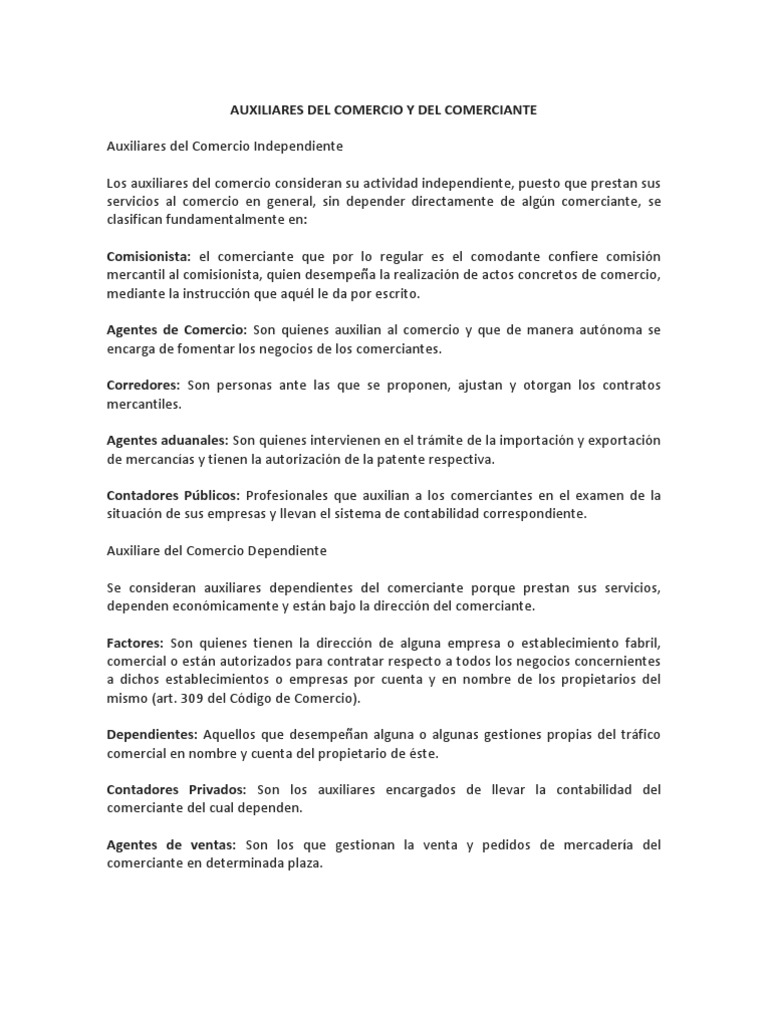 Auxiliares Del Comercio y Del Comerciante Comercio