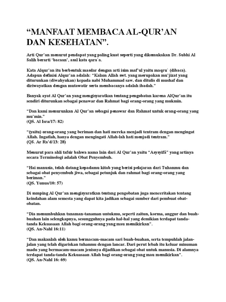 Manfaat Membaca Quran Pdf