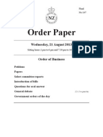 Final Order Paper for New Zealand Parliament sitting Wednesday August 21, 2013