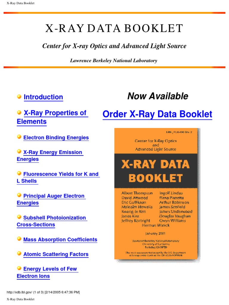 XRay Data Booklet From LBL Download Free PDF X Ray Emission Spectrum