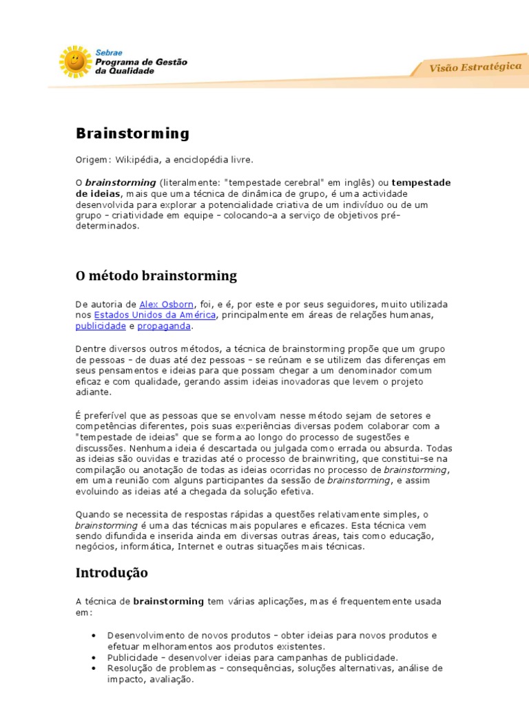 Técnica de Brainstorming Eficaz | PDF | Negócios | Autoajuda