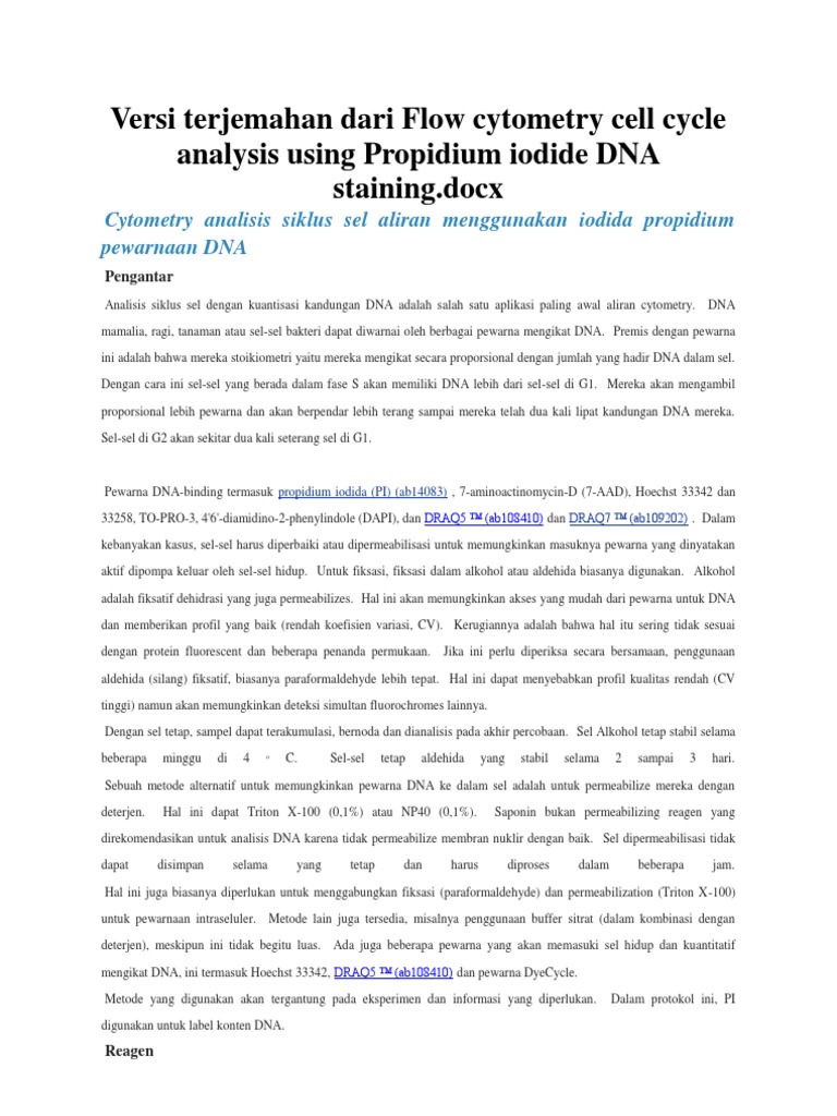 Versi Terjemahan Dari Flow Cytometry Cell Cycle Analysis Using ...