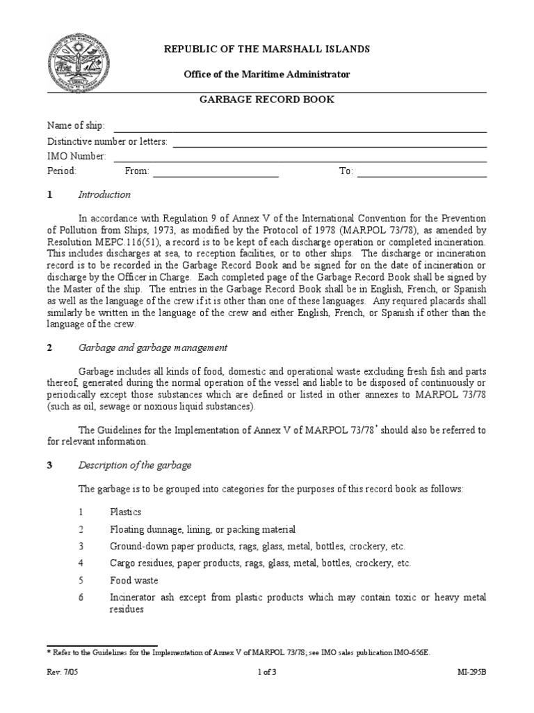 Garbage Record Book PDF Waste Pollution