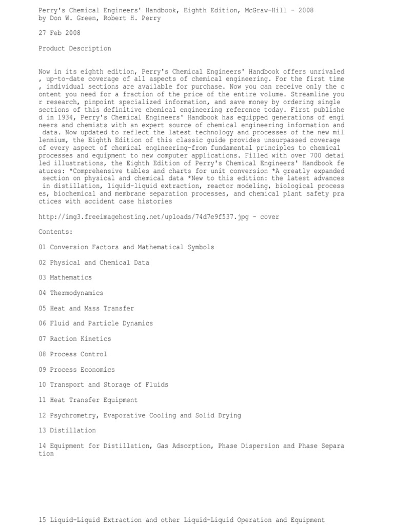 Perry’s chemical engineers' handbook 8th Amazon.com: Perry's Chemical Engineer's Handbook