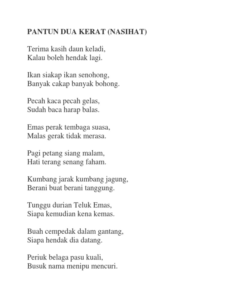 Pantun Dua Kerat Terima Kasih