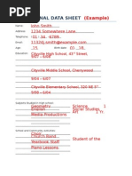 Download Personal Data Sheet - Example by Cody Platta SN16182795 doc pdf