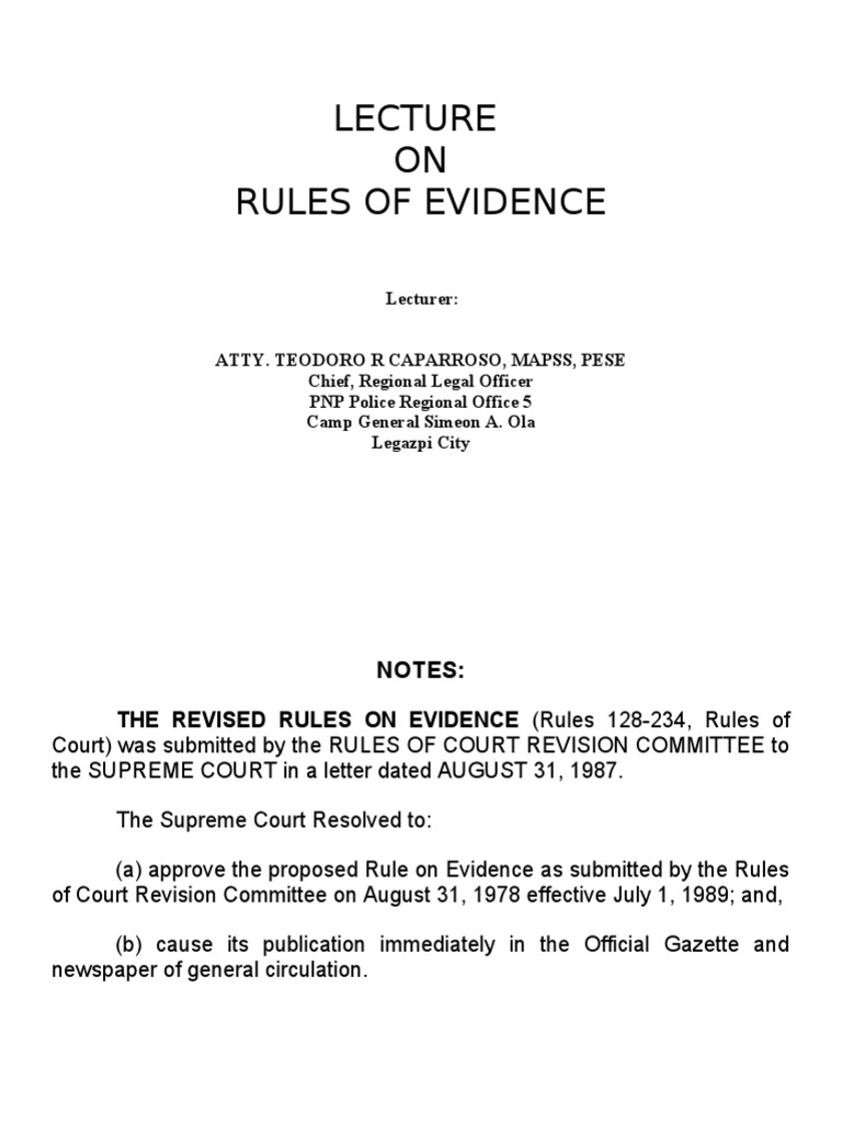 Rules of Evidence PDF Evidence (Law) Relevance (Law)