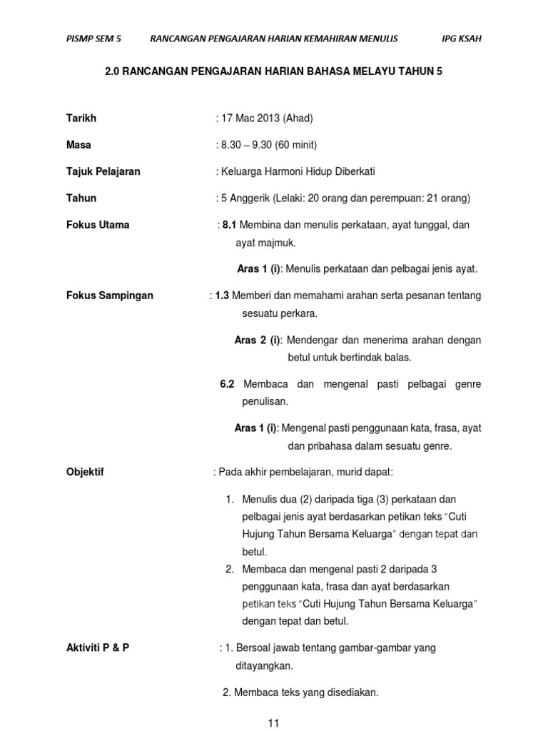 Rph Bahasa Melayu Sekolah Rendah Untuk Guru Guru Praktikum Pdf