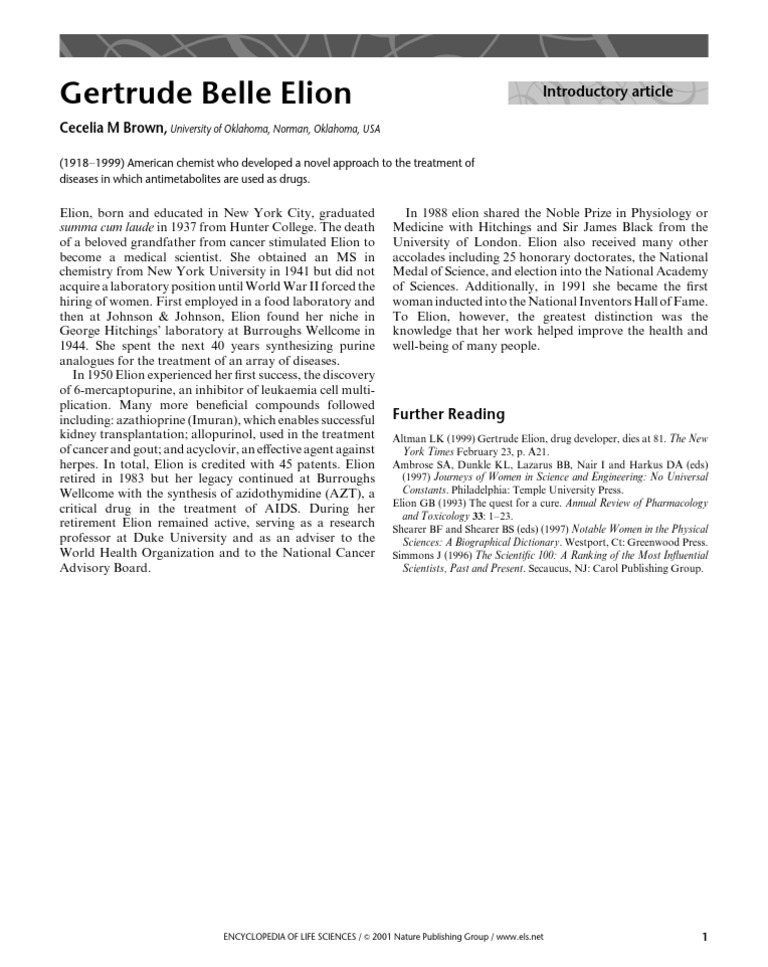 Gertrude Belle Elion.pdf | Medicine | Medical Treatments | Free 30-day