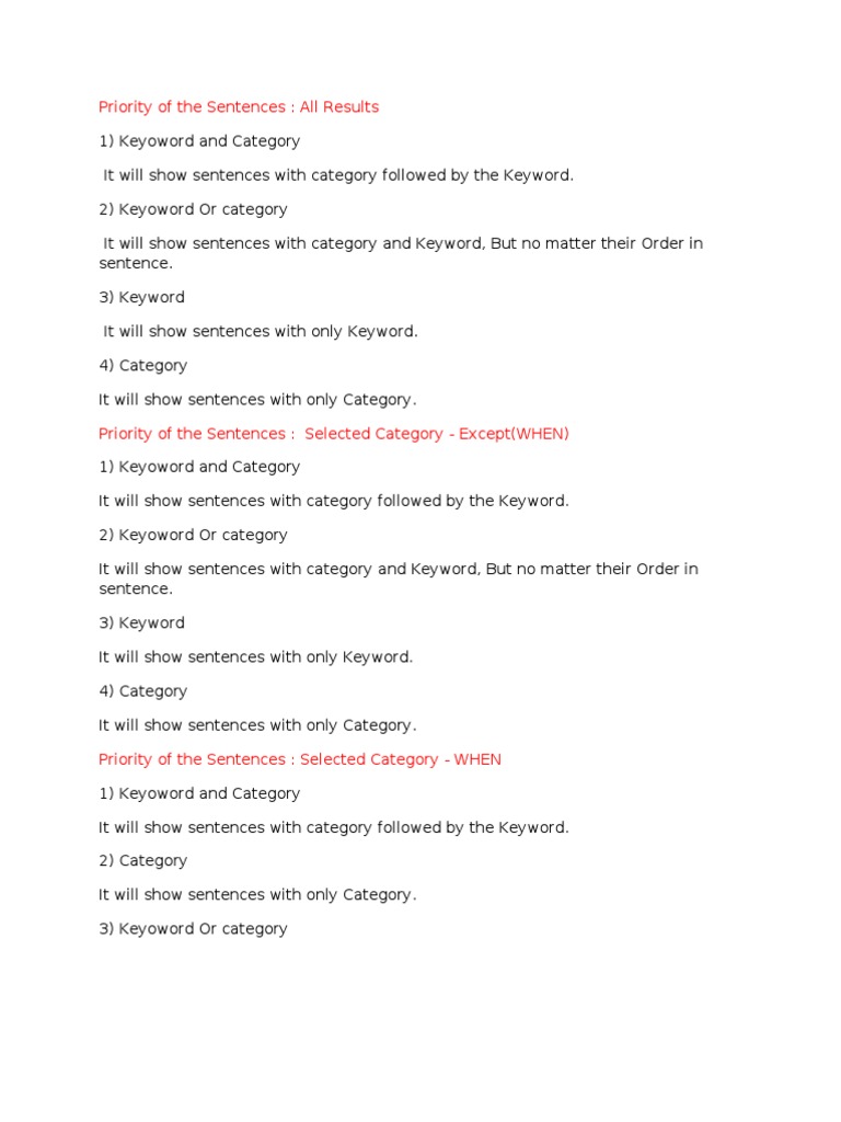 Sentence Priority by Keyword and Category | PDF | Language Arts ...