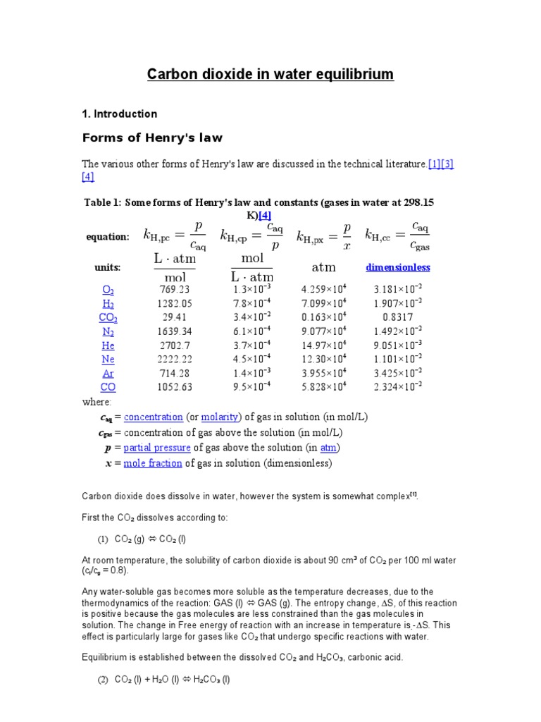 CO2 in Water Equilibrium pH Calculation | PDF | Carbon Dioxide | Solubility