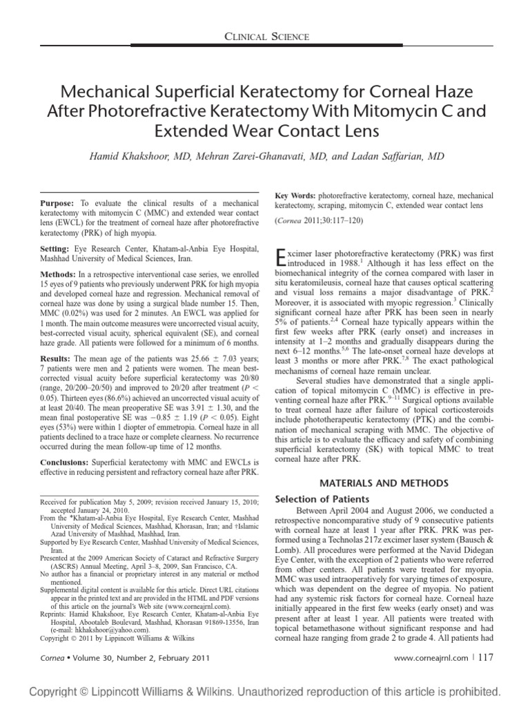 Mechanical Superficial Keratectomy for Corneal Haze After PRK Cornea