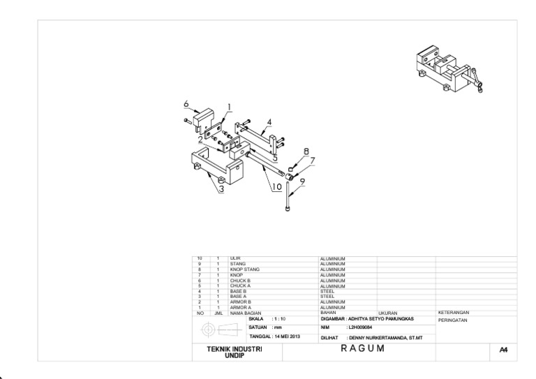 Sketsa dan Komponen Ragum 2D | PDF