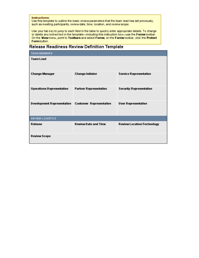 Release Readiness Review Template | PDF