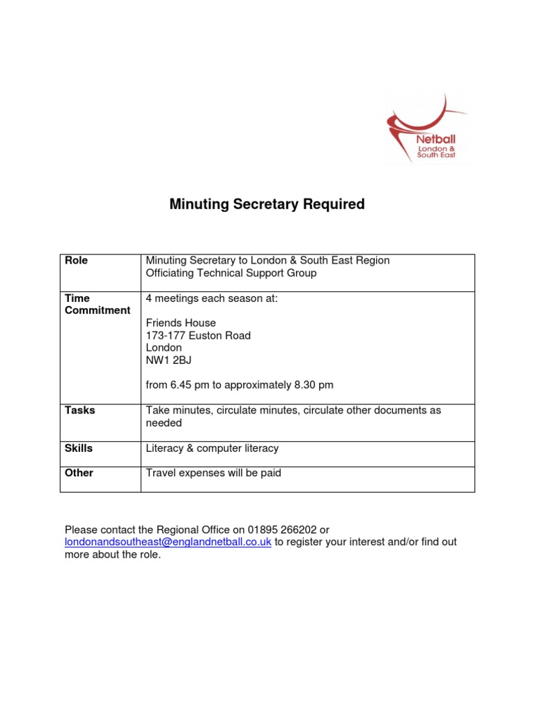 Minuting Secretary Role in London Region | PDF | Business | Travel