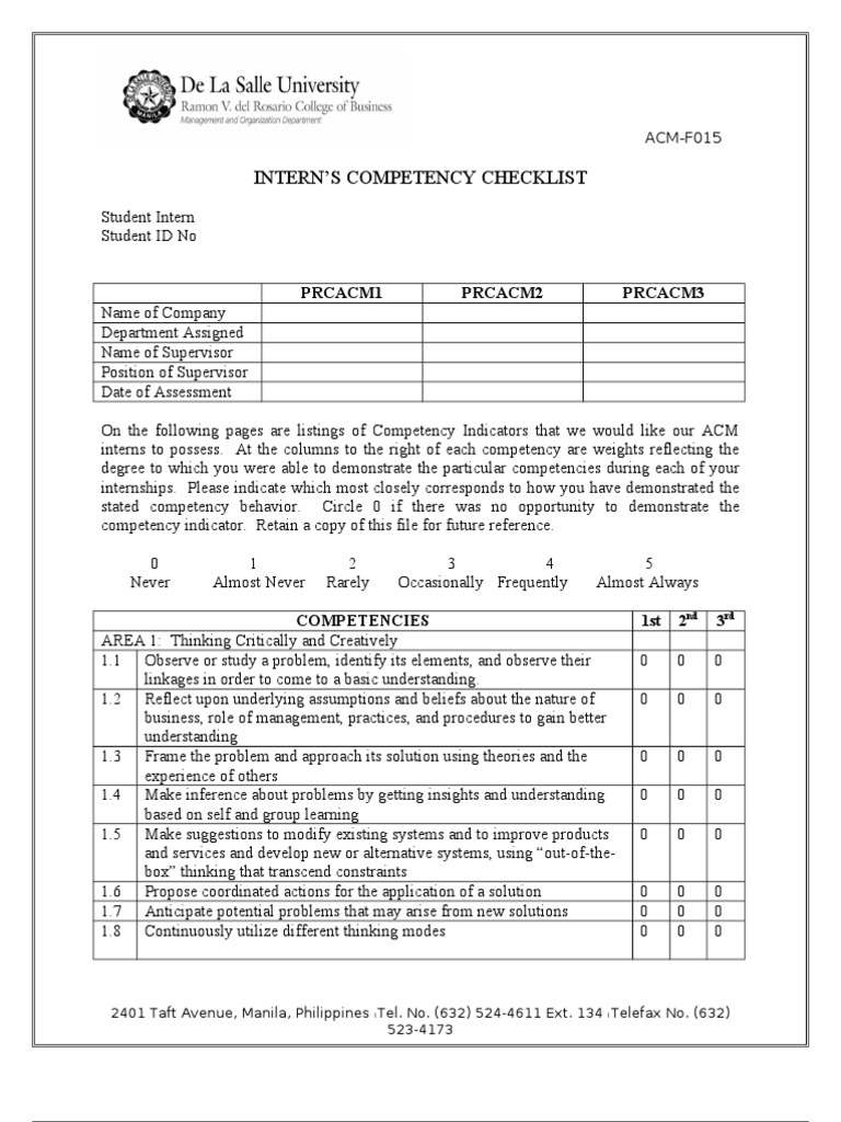 Intern Competency Assessment Checklist | PDF | Competence (Human ...
