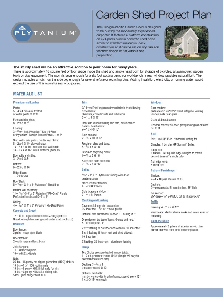 Garden Shed Project Plan | Shed | Framing (Construction)