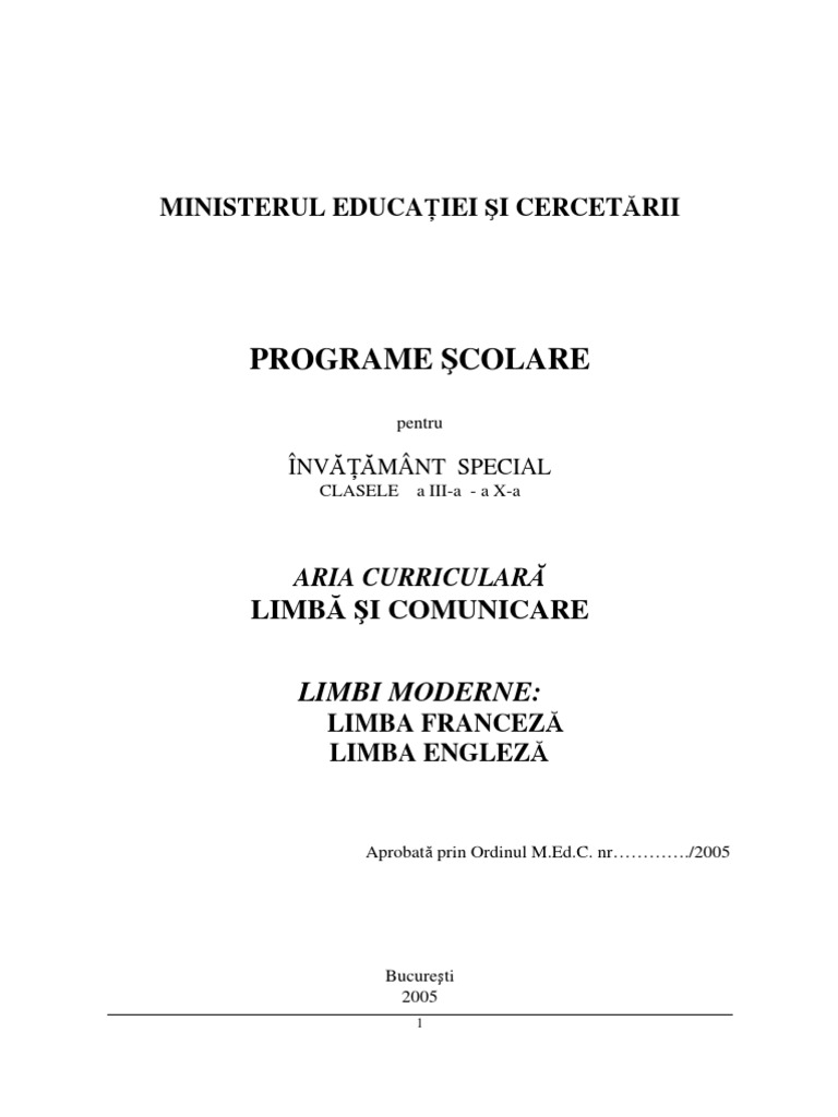 Programa Engleza Invatamant Special Deficiente Usoare Moderate