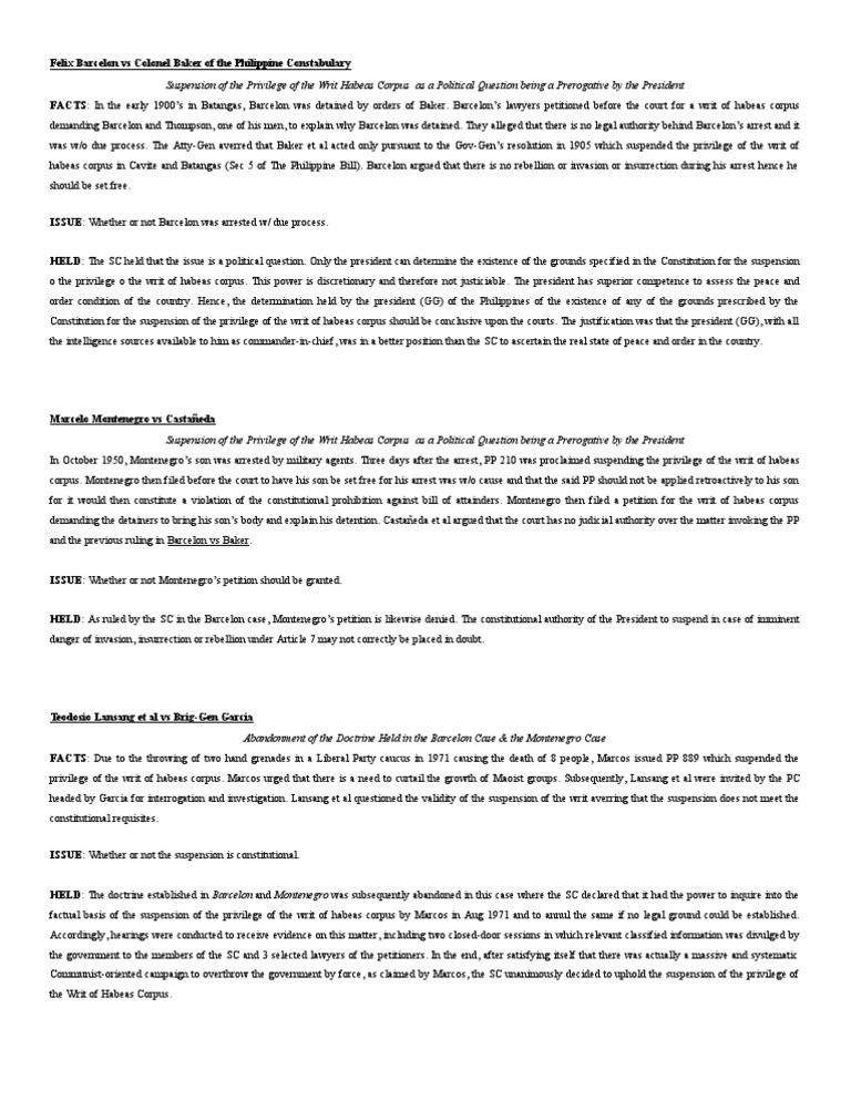 Case Digests Suspension of WoHC PDF Habeas Corpus Writ