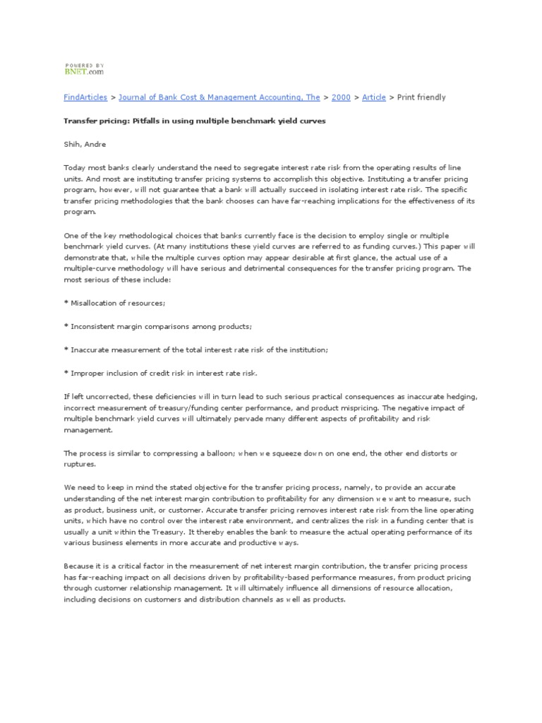 Transfer Pricing Pitfalls in Using Multiple Benchmark Yield Curves