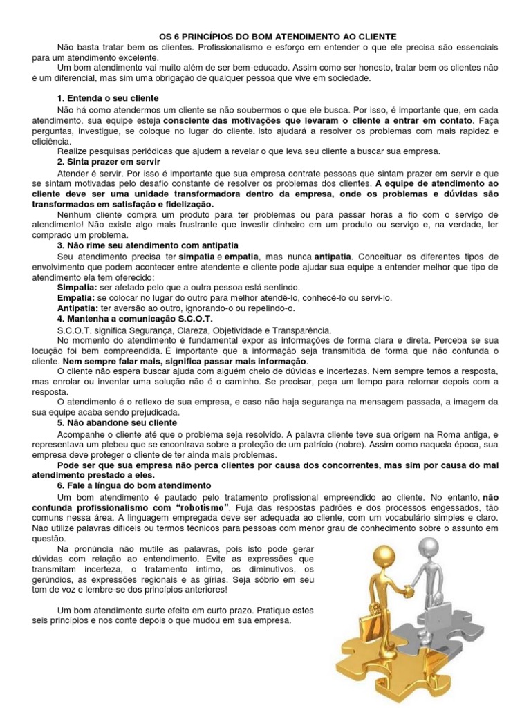 Os 6 Princípios Do Bom Atendimento Ao Cliente Pdf Informação Palavra