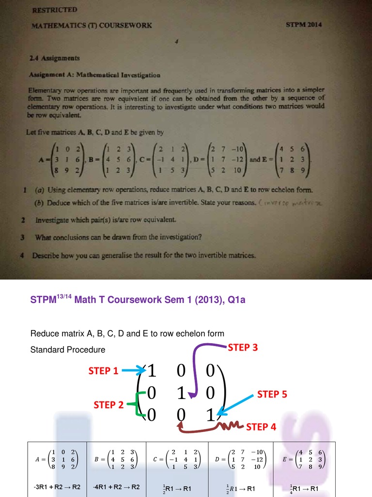 STPM 954 Math T Coursework 2013 (Sem 1) | PDF | Matrix (Mathematics