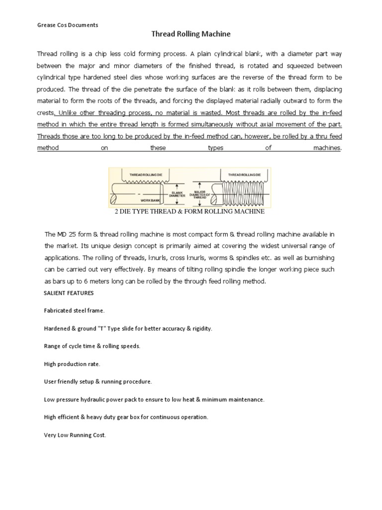 Thread Rolling Process | PDF | Machines | Metalworking