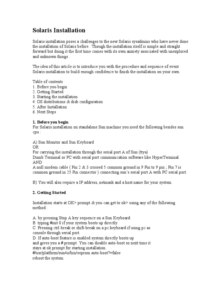 Solaris Installation: 1. Before You Begin | PDF | Booting ...