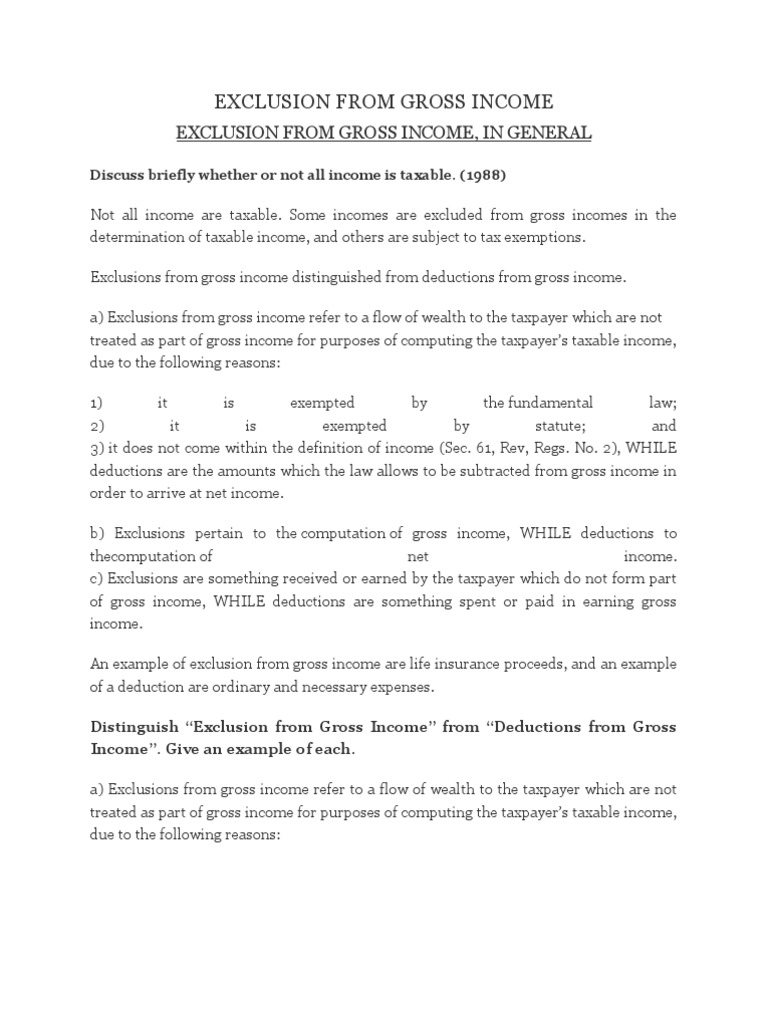 Exclusions from Gross Income Explained | PDF | Tax Deduction | Gross Income