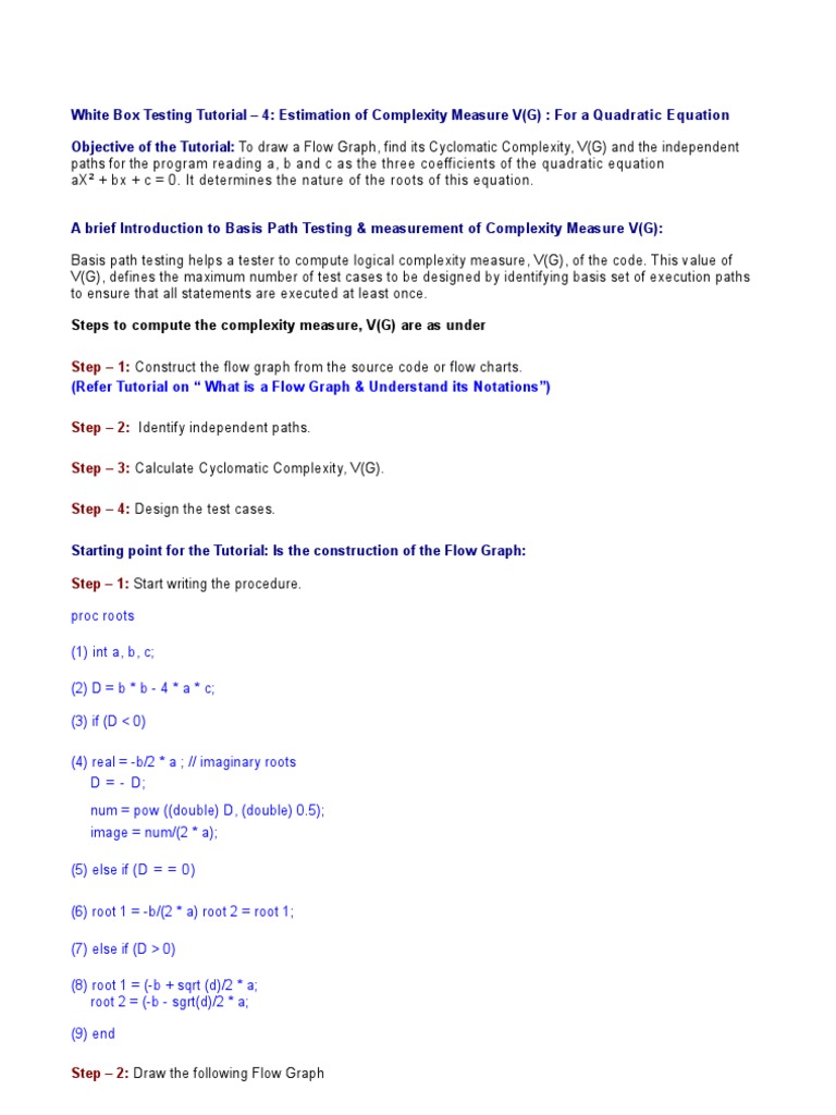 White Box Testing Tutorial - 4: Complexity Measure For A Quadratic ...