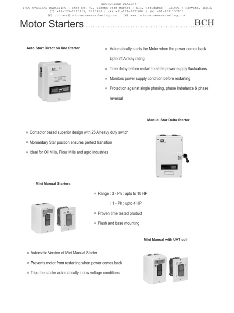 BCH Starter Panel Price List Relay