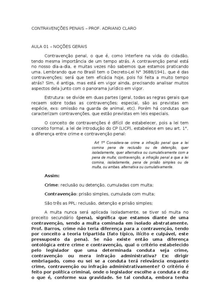 Contravenções Penais | PDF | Lesão corporal (crime) | Crime e Violência
