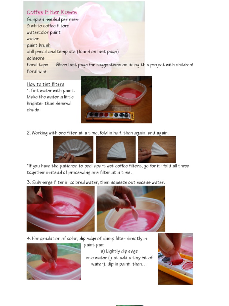 Coffee Filter Roses Instructions PDF Petal Flowers