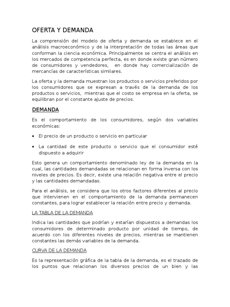 Oferta y Demanda: Conceptos Clave | PDF | Oferta y demanda | Curva de ...