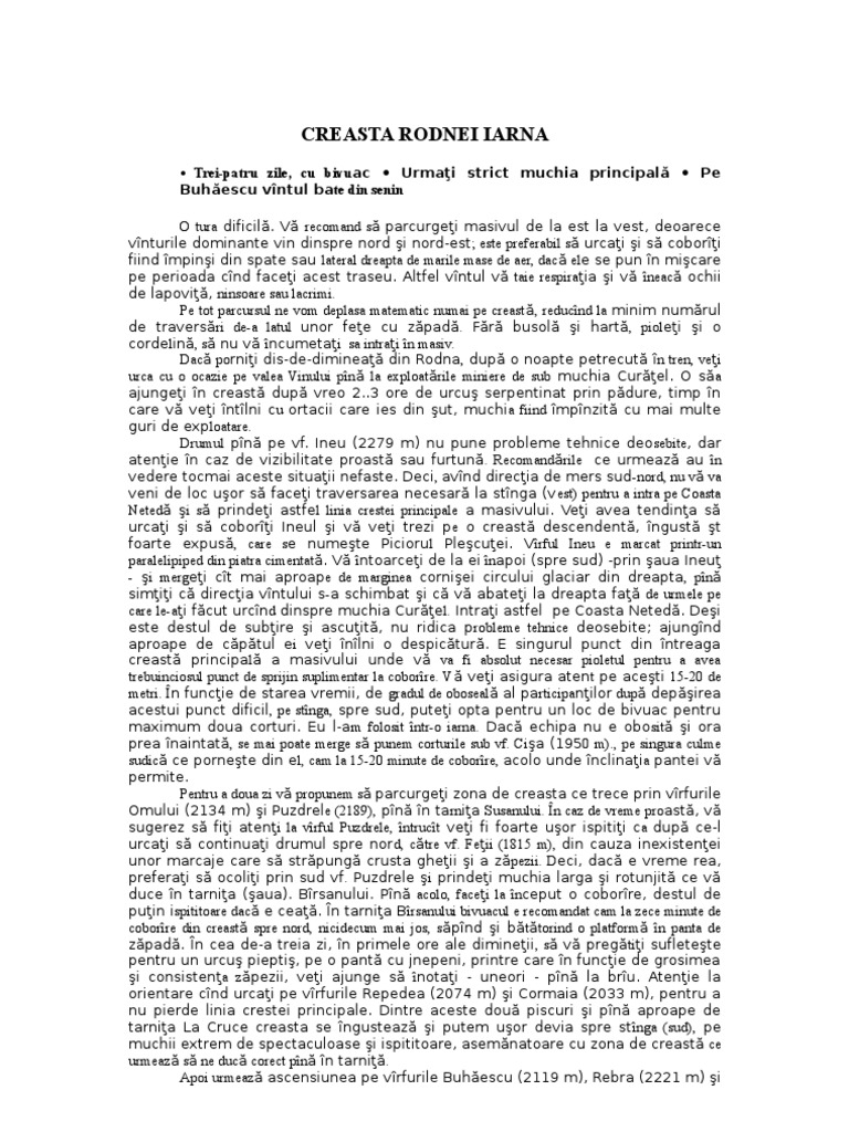 RODNA Creasta Rodnei, Iarna - Razvan Petcu | PDF