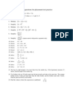 Elementary algebra practice questions for placement tests