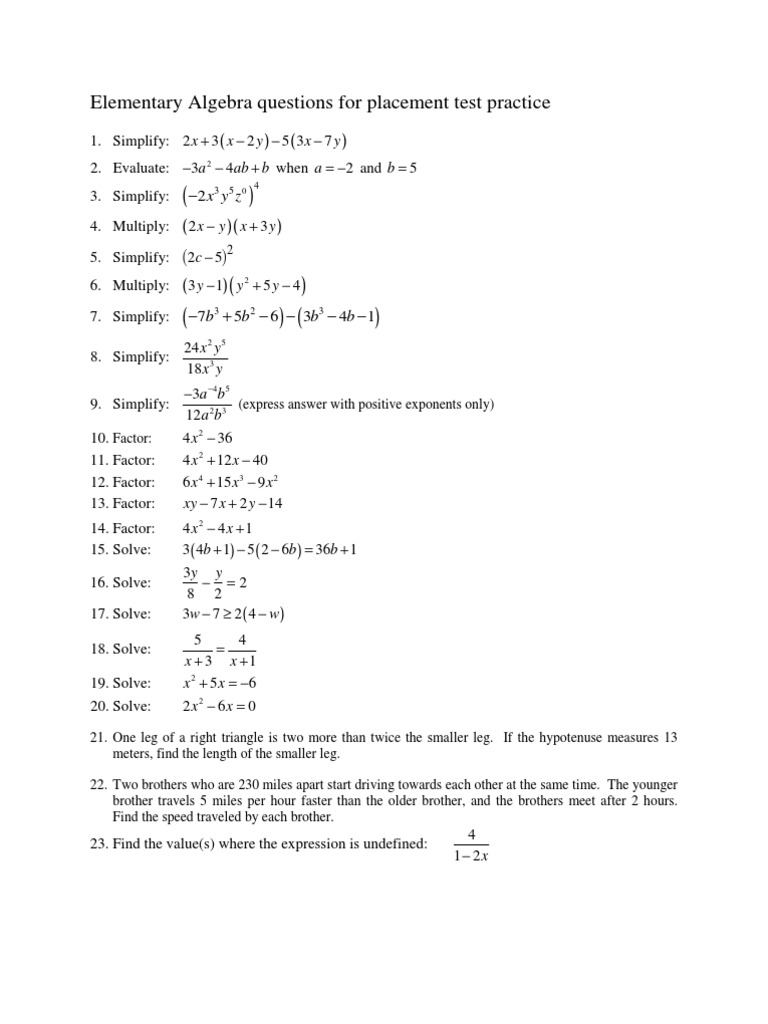 Elementary Algebra Elementary Mathematics Algebra