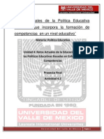 Retos Actuales de La Política Educativa Mexicana Que Incorpora La Formación de Competencias en Un Nivel Educativo