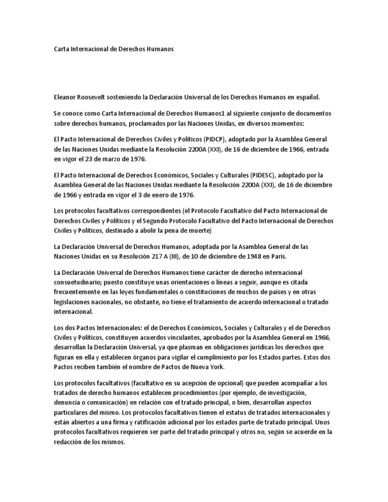 Carta De Los Derechos Humanos Emitida Por La Onu