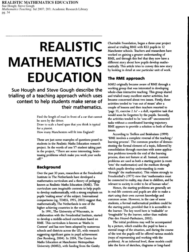Realistic Mathematics Education Insights | PDF | Social Information ...