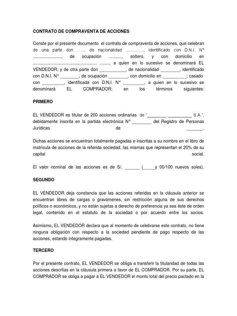 Modelos de Contrato de Compraventa de Acciones