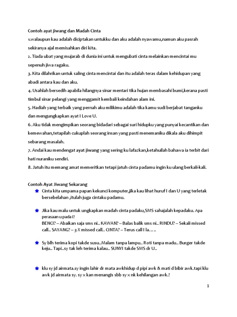Contoh Ayat Jiwang Dan Madah Cinta Pdf